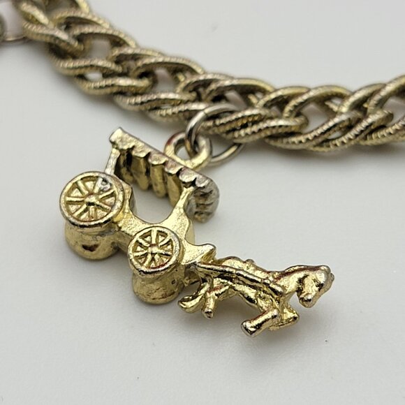 Vintage New Orleans Charm Bracelet Gold Tone 7" Fold Over Clasp - Picture 2 of 13